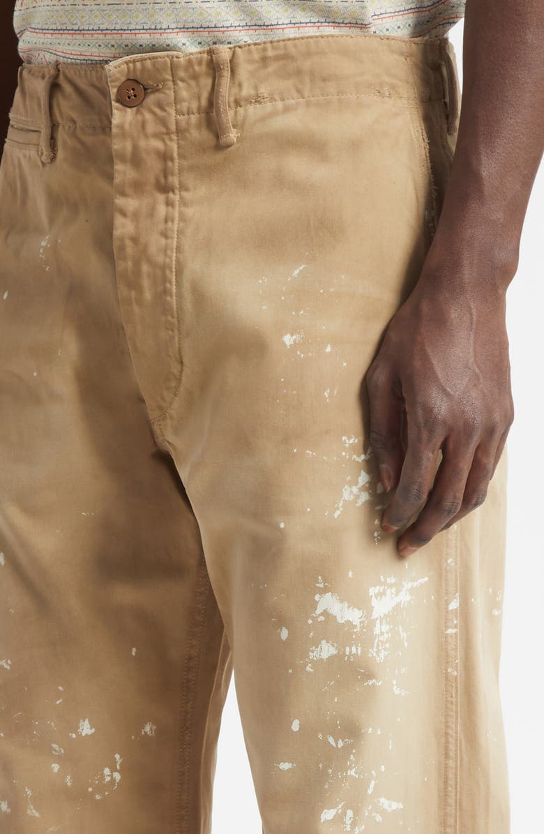 Double RL Distressed Paint Splatter Field Chinos, Alternate, color, New Military Khaki