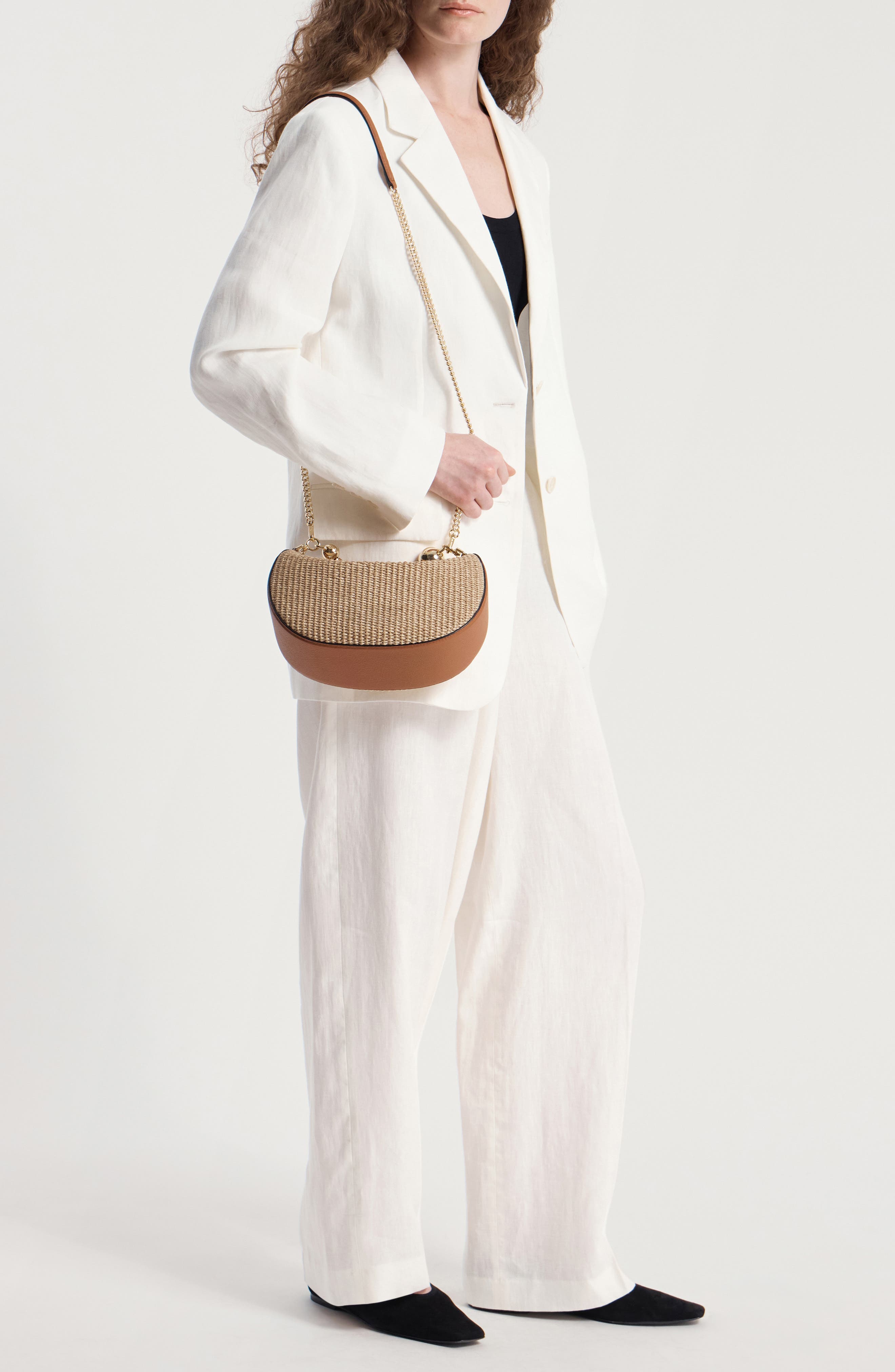 Mini Crescent Moon Woven Raffia Shoulder Bag, Alternate, color, TAN/ NATURAL