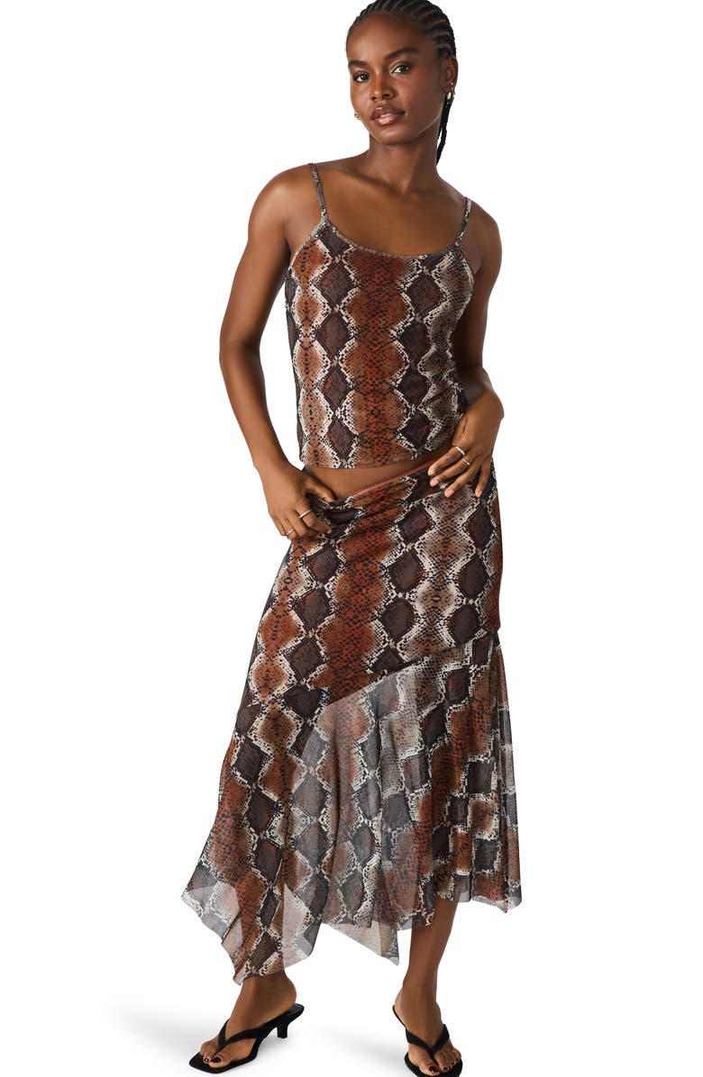 Steve Madden Caily Snakeskin Print Mesh Camisole, Alternate, color, Bronze