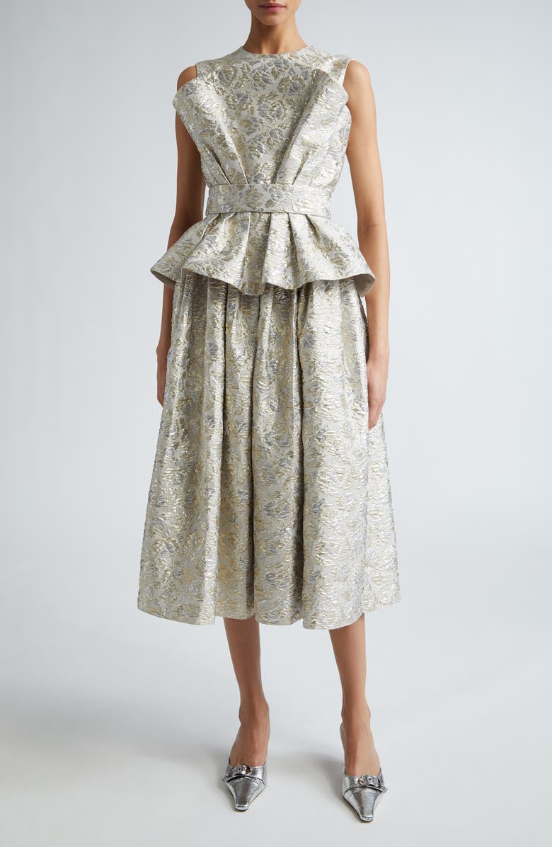 Erdem Sleeveless Metallic Cloqué Peplum Cocktail Dress, Main, color,