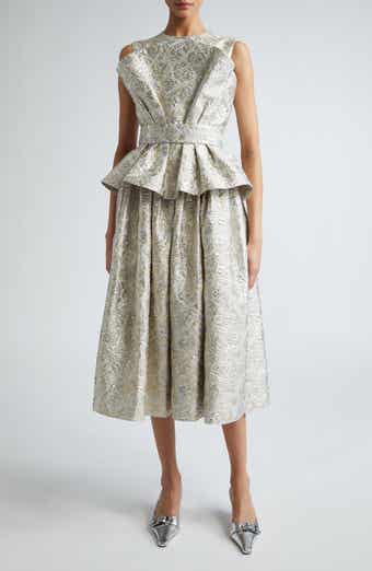 Erdem Sleeveless Metallic Cloqué Peplum Cocktail Dress