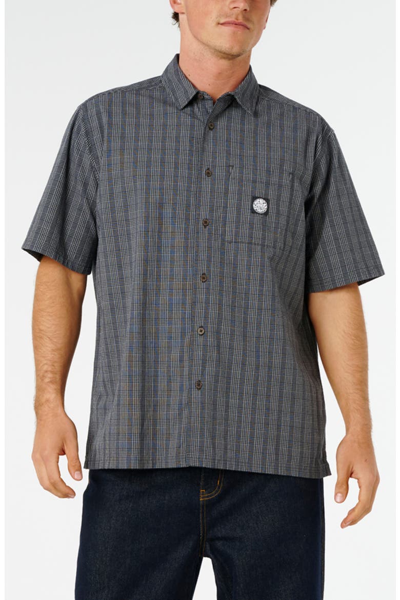 Premium Surf Check Short Sleeve Cotton Seersucker Button-Up Shirt, Main, color, WASHED BLACK