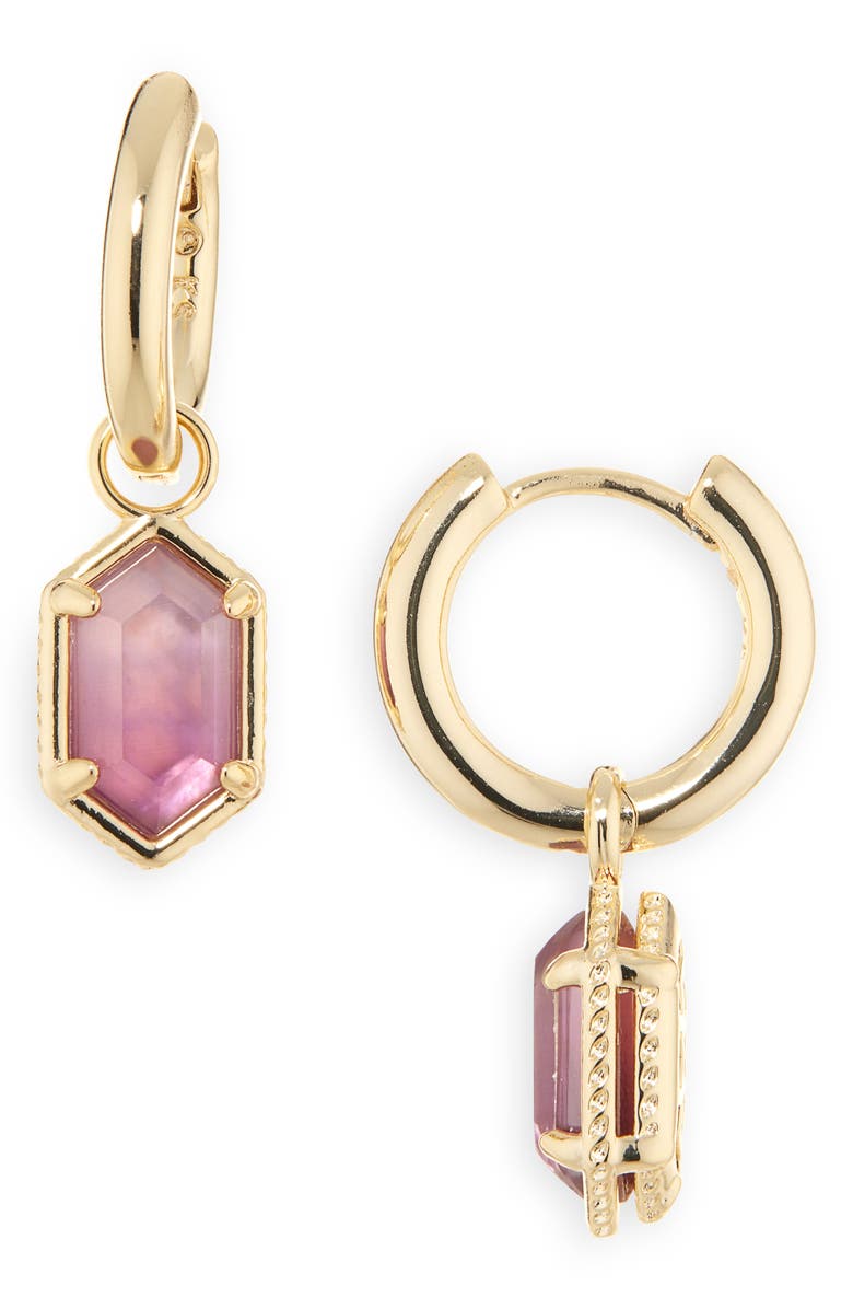 Kendra Scott Hallie Drop Hoop Earrings, Main, color, Gold Purple Watercolor