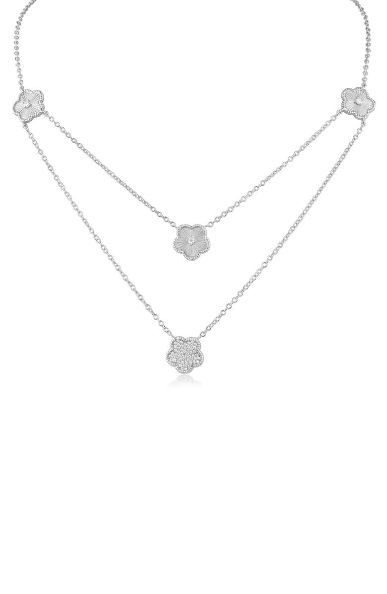 CZ by Kenneth Jay Lane Pavé Cubic Zirconia & Striated Clover Layered Necklace, Main, color,