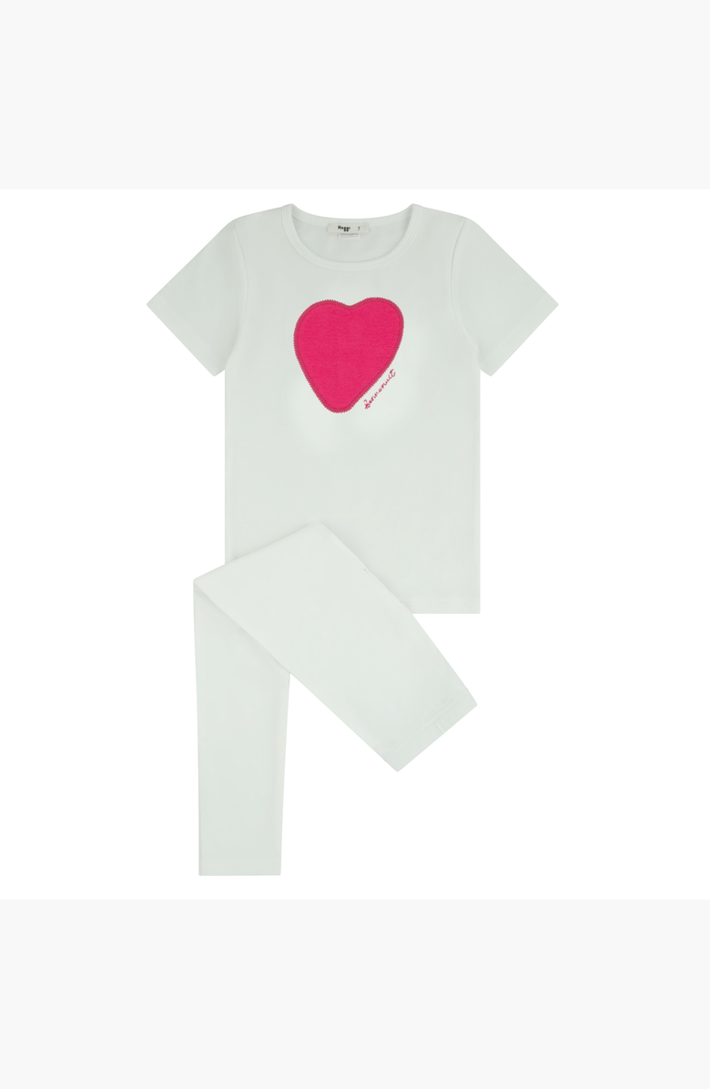 NoggiWear Short Sleeve Heart Star Loungewear Set, Main, color, Ivory Fuchsia Heart