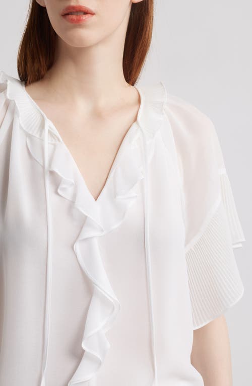 Shop Kobi Halperin Ruffle Flutter Sleeve Chiffon Top In White