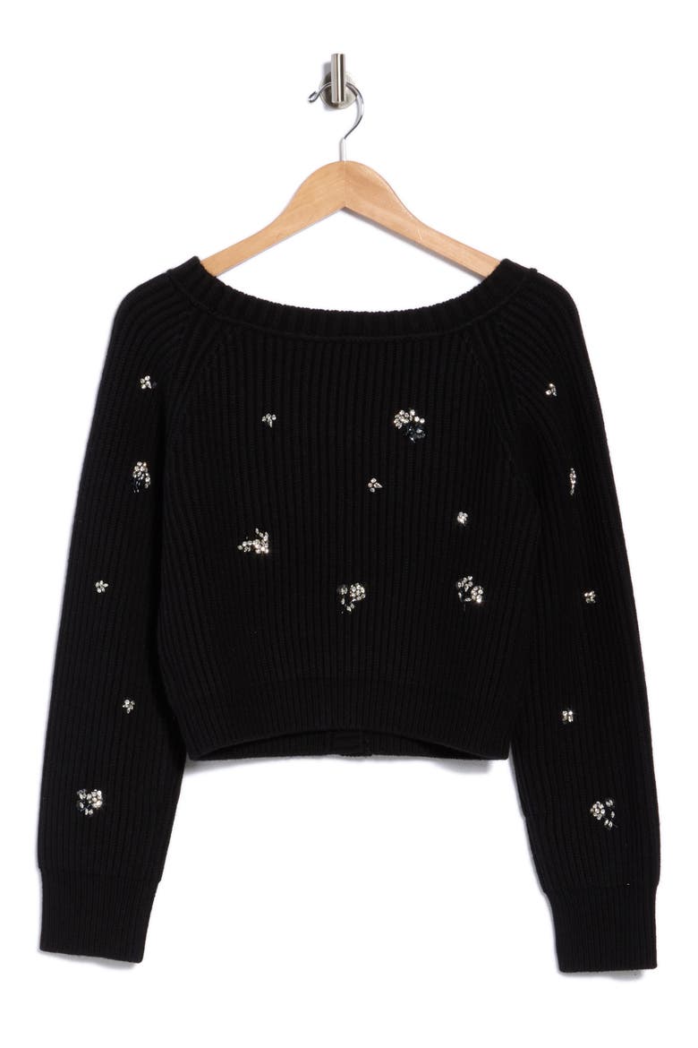 Novah Embellished Rib Cardigan, Alternate, color, BLACK