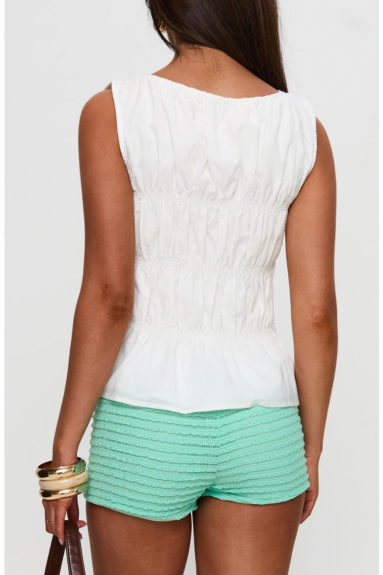 Read My Soul Bead Smocked Sleeveless Cotton & Linen Top, Alternate, color, WHITE