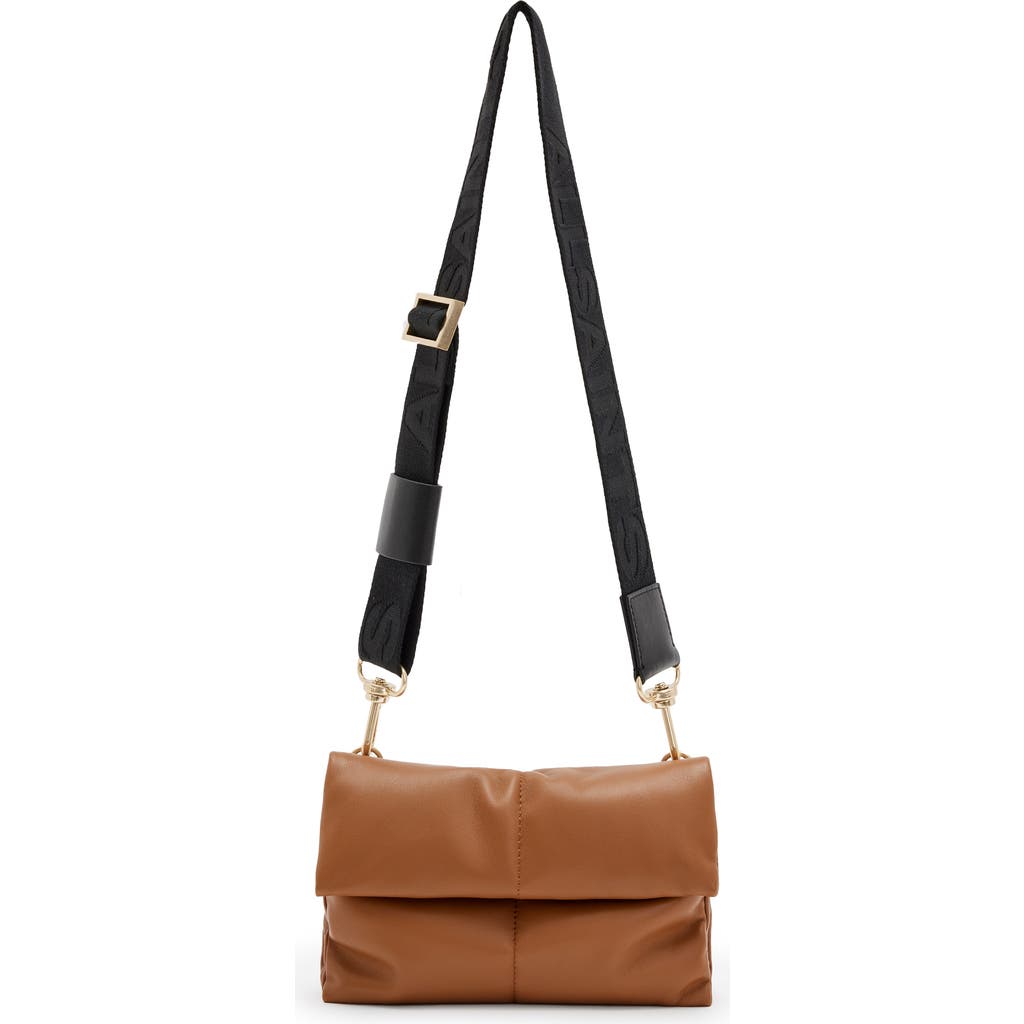Allsaints Ezra Logo Strap Leather Crossbody Bag In Brown