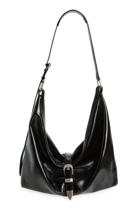 Belted Leather Hobo Bag