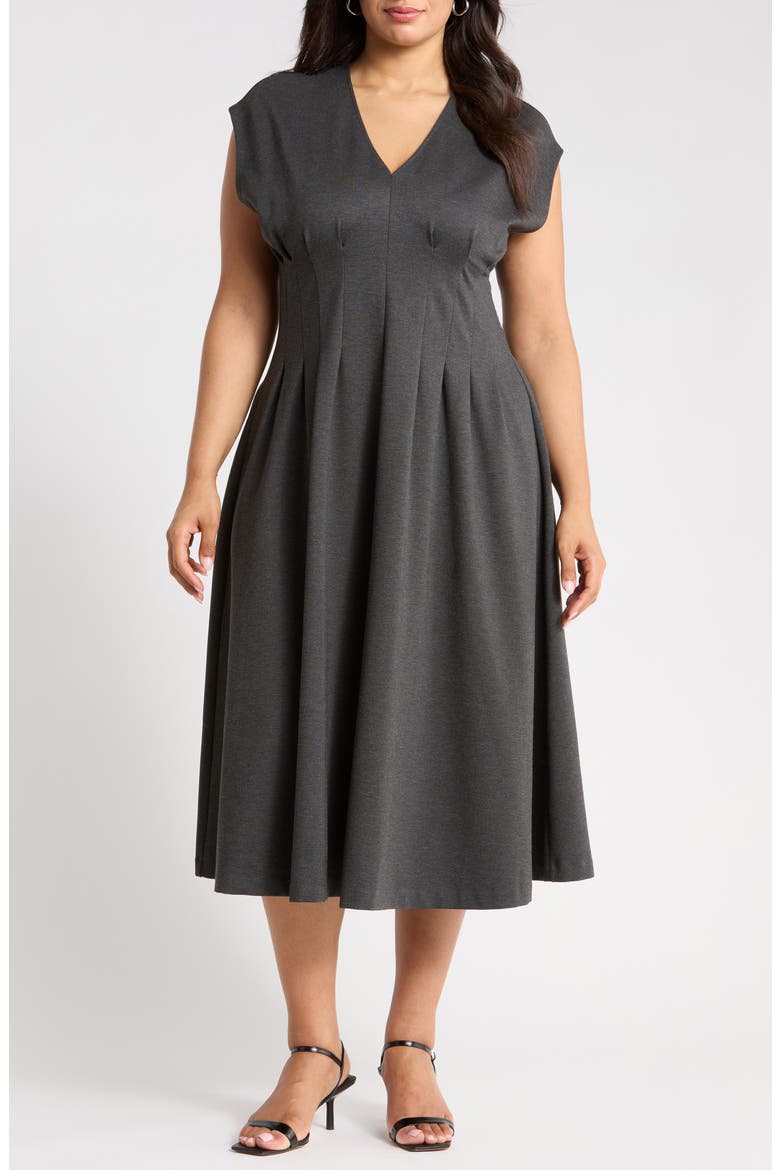 Seamed Ponte V-Neck Dress, Main, color, GREY DARK HEATHER