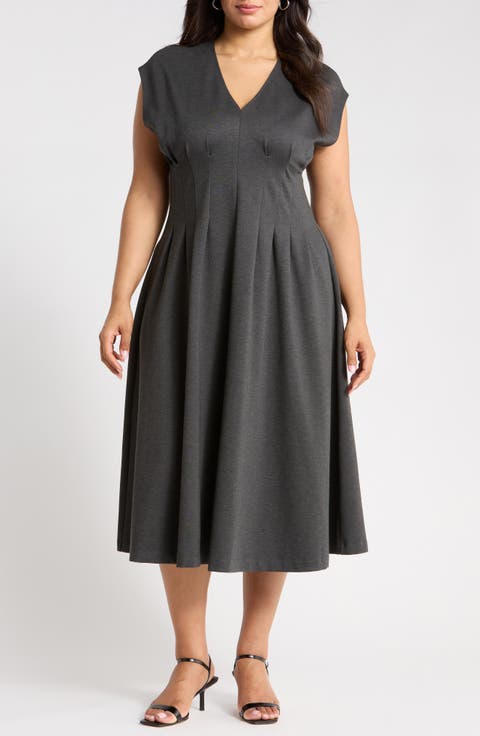 Seamed Ponte V-Neck Dress