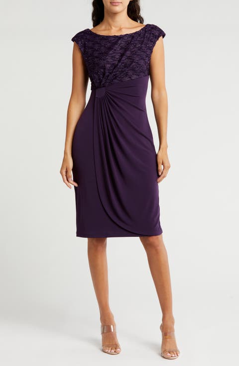 Bateau Neck Faux Wrap Dress