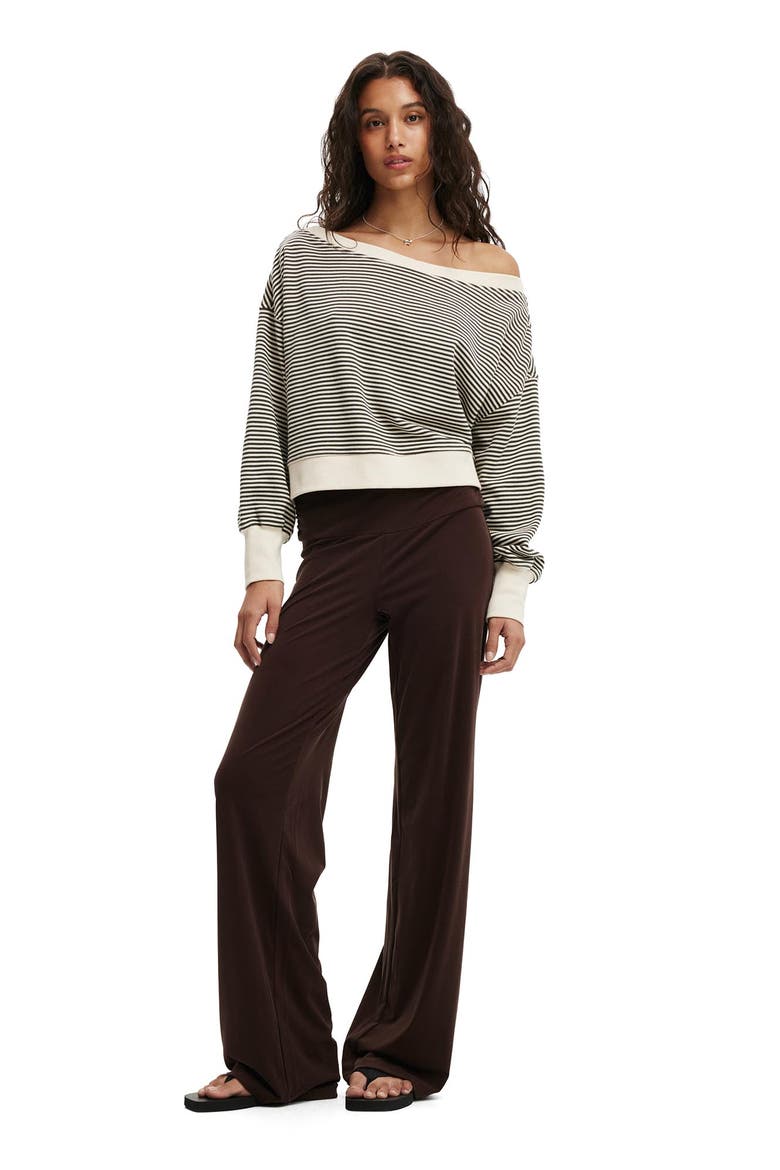 Women's Off Shoulder Sweatshirt, Alternate, color, Cream Slate Stripe
