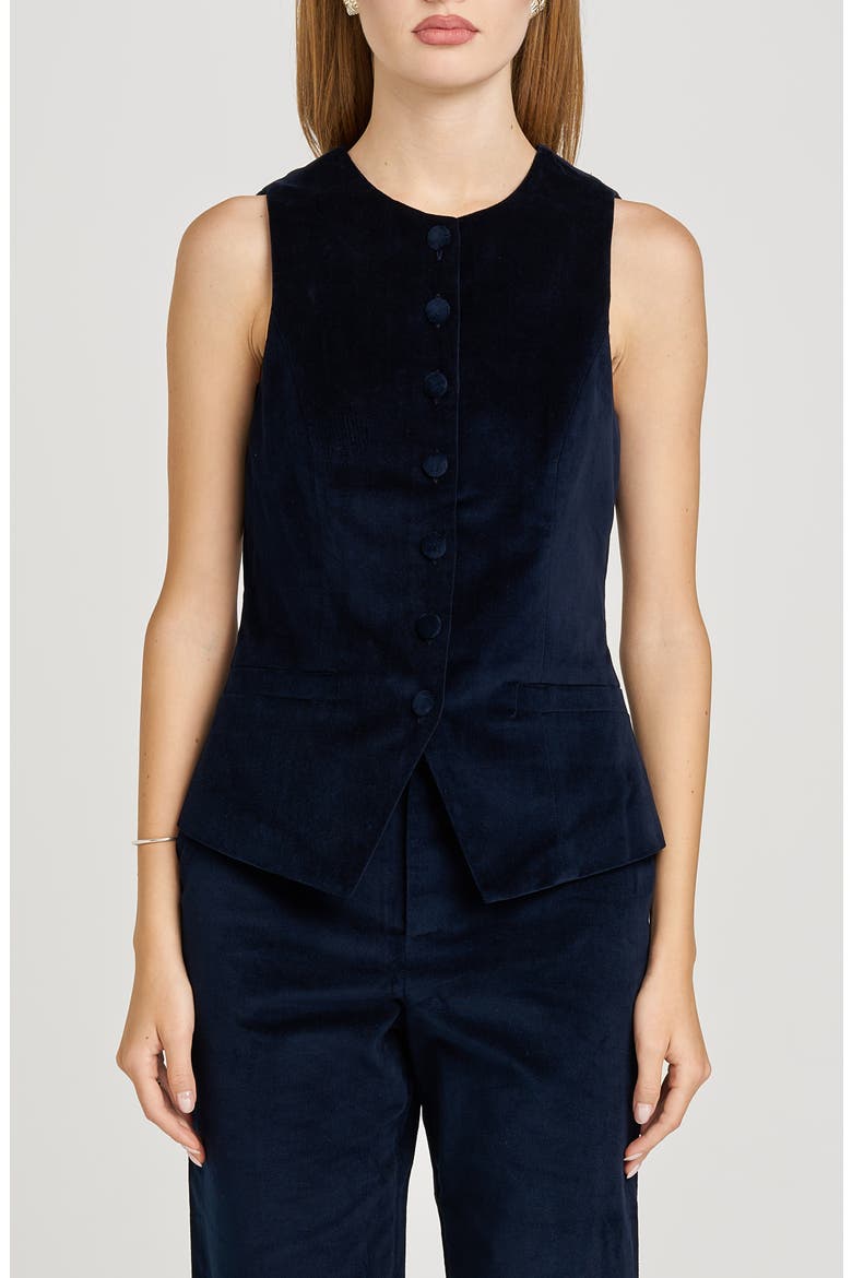 x Sara Walker Lee Velveteen Vest, Main, color, NAVY