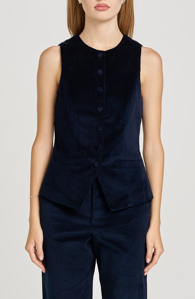 WAYF x Sara Walker Lee Velveteen Vest, Main, color, Navy