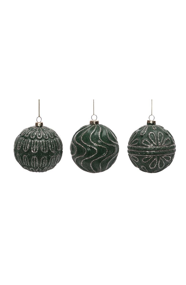 Transpac Glass Rustic Matte Green Ornament Set of Three Christmas Decor, Main, color, 