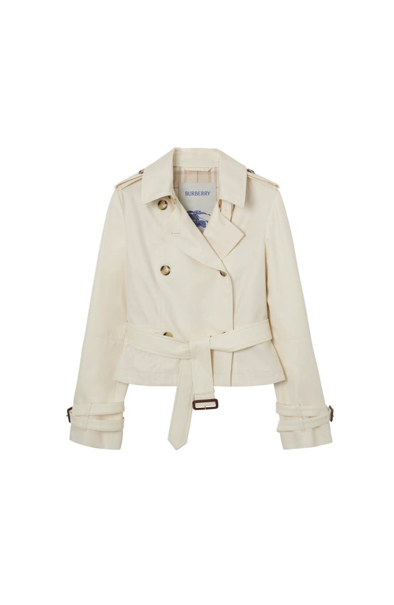 Burberry Cropped Tropical Gabardine Trench Jacket, Alternate, color, Tundra White
