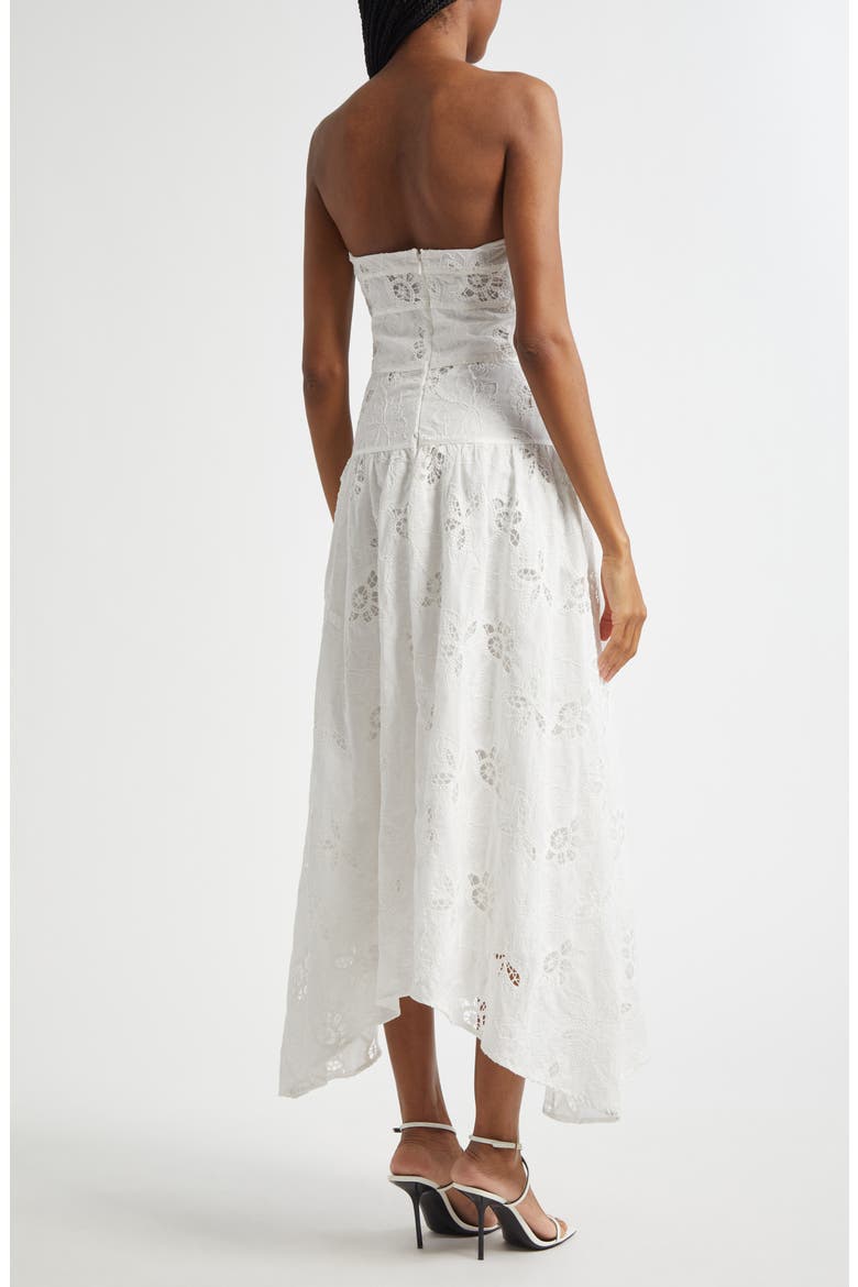 Blanca Embroidered Strapless Cotton Dress, Alternate, color, WHITE FLOWER