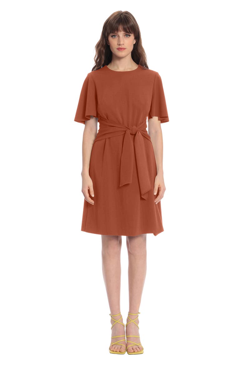 Flutter Sleeve Waist Tie Dress, Alternate, color, CEDAR