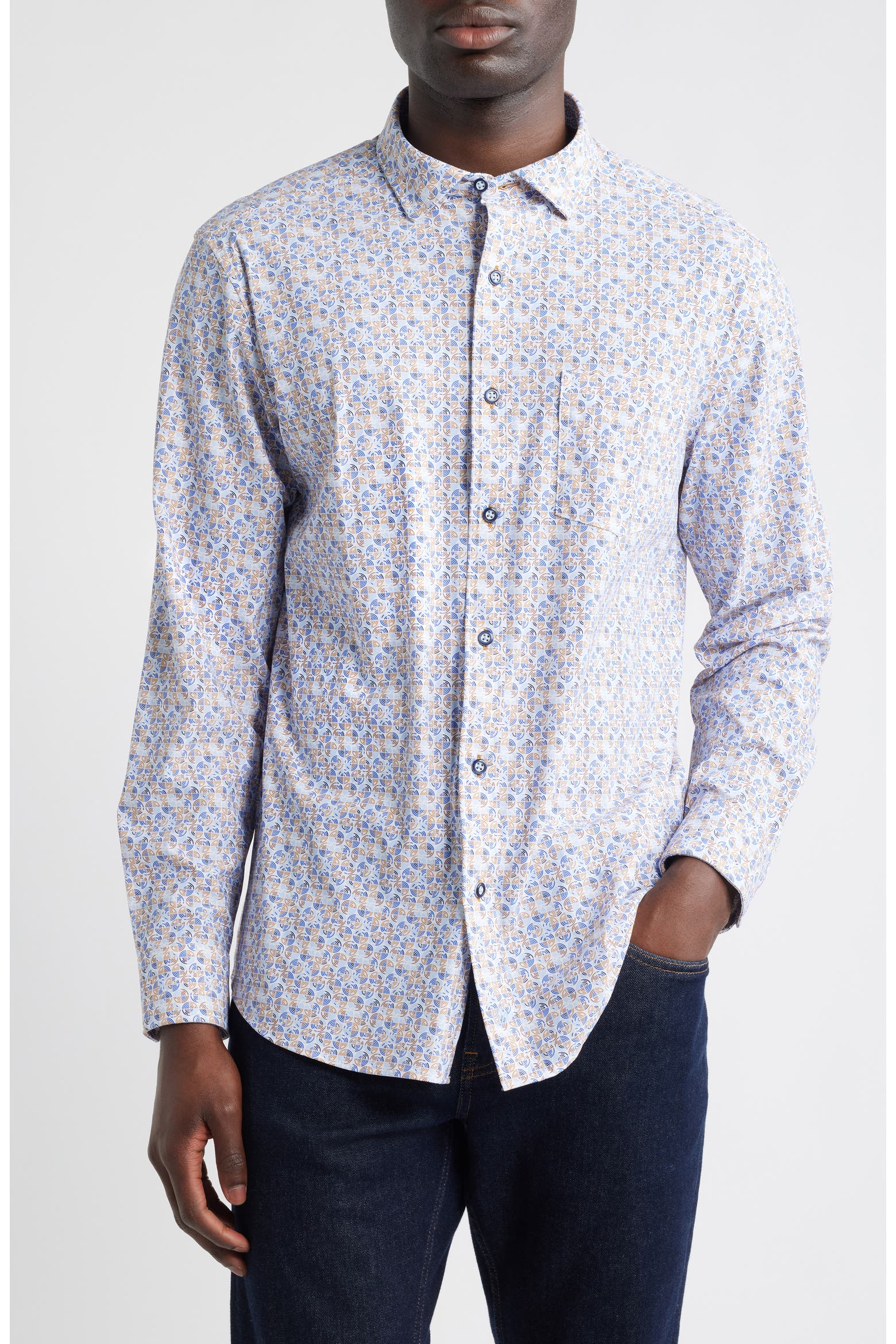 Card Color Button Johnston & Murphy XC Motion Performance Knit Button-Up Shirt (Men ...