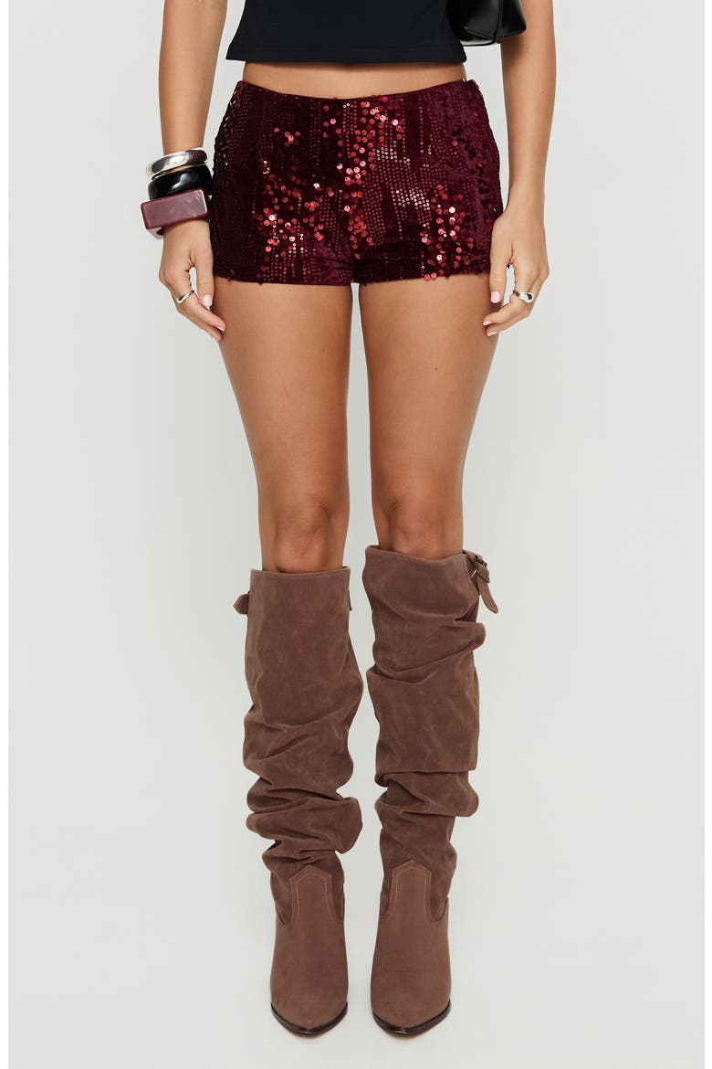 Showtime Micro Sequin Shorts, Main, color, BURGUNDY