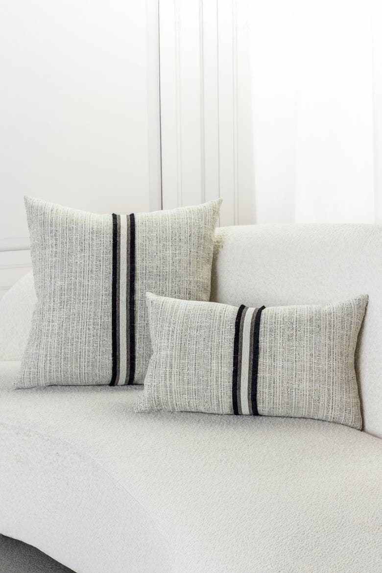 Entity Linen with Chenille Band Applique Indoor & Outdoor Woven Accent Pillow, Alternate, color, Linen