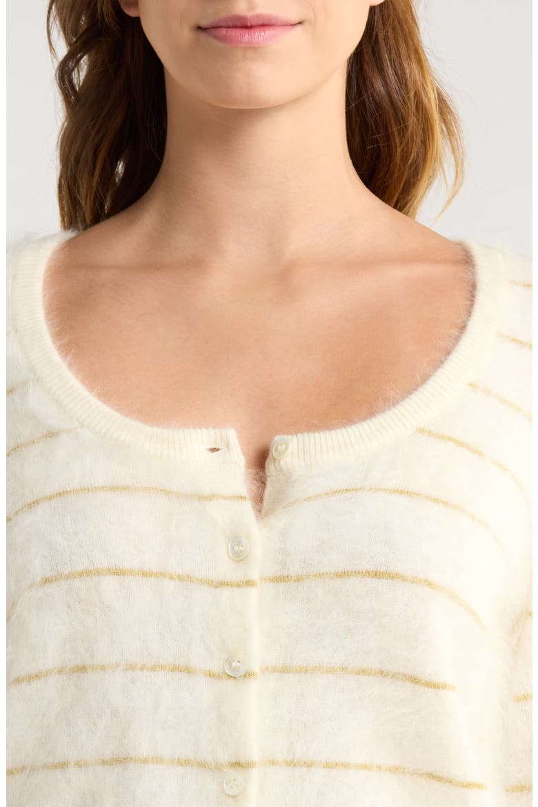 Fortuna Stripe Cashmere Cardigan, Alternate, color, ANTIQUE WHITE/ GOLD