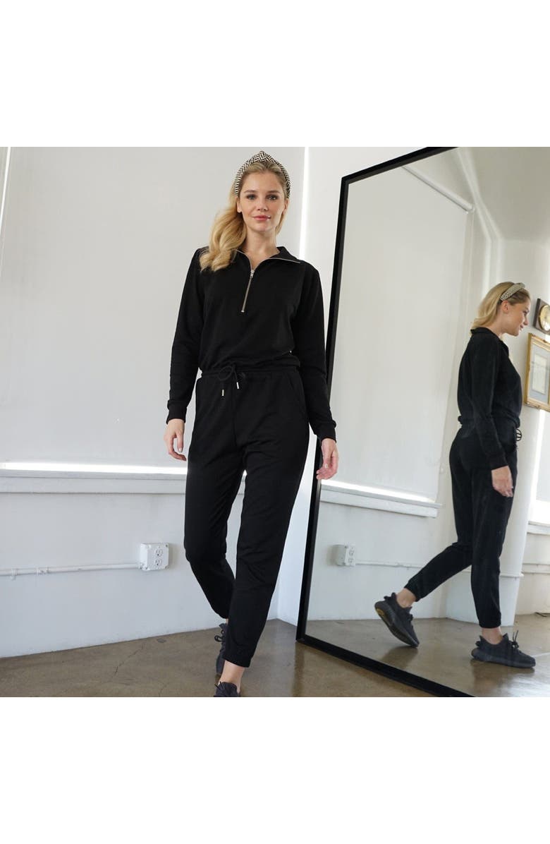 Lezat Ava Half Zip Modal Jumpsuit, Alternate, color, Black