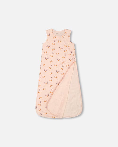 DEUX PAR DEUX DEUX PAR DEUX BABY GIRL'S PRINTED MUSLIN SLEEP SACK PEACH WITH PEARS