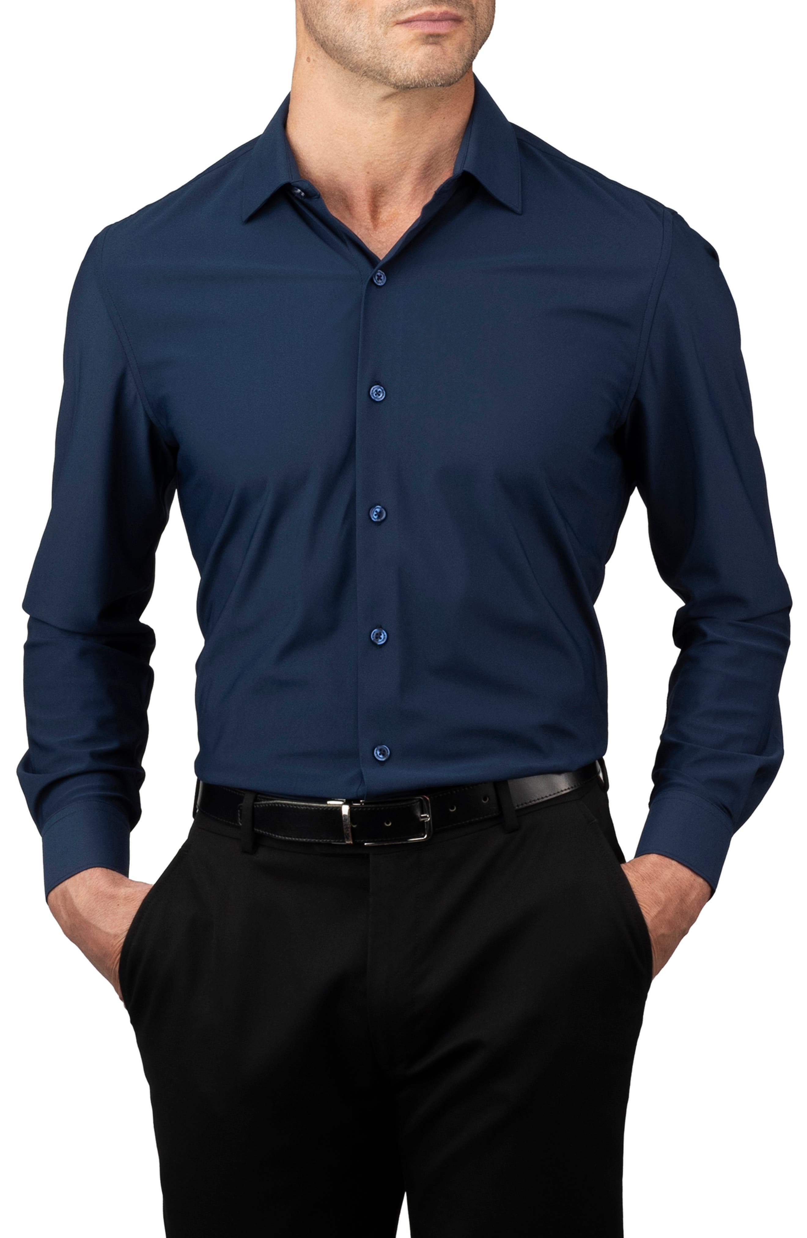 Solid Trim Fit Long Sleeve Dress Shirt
