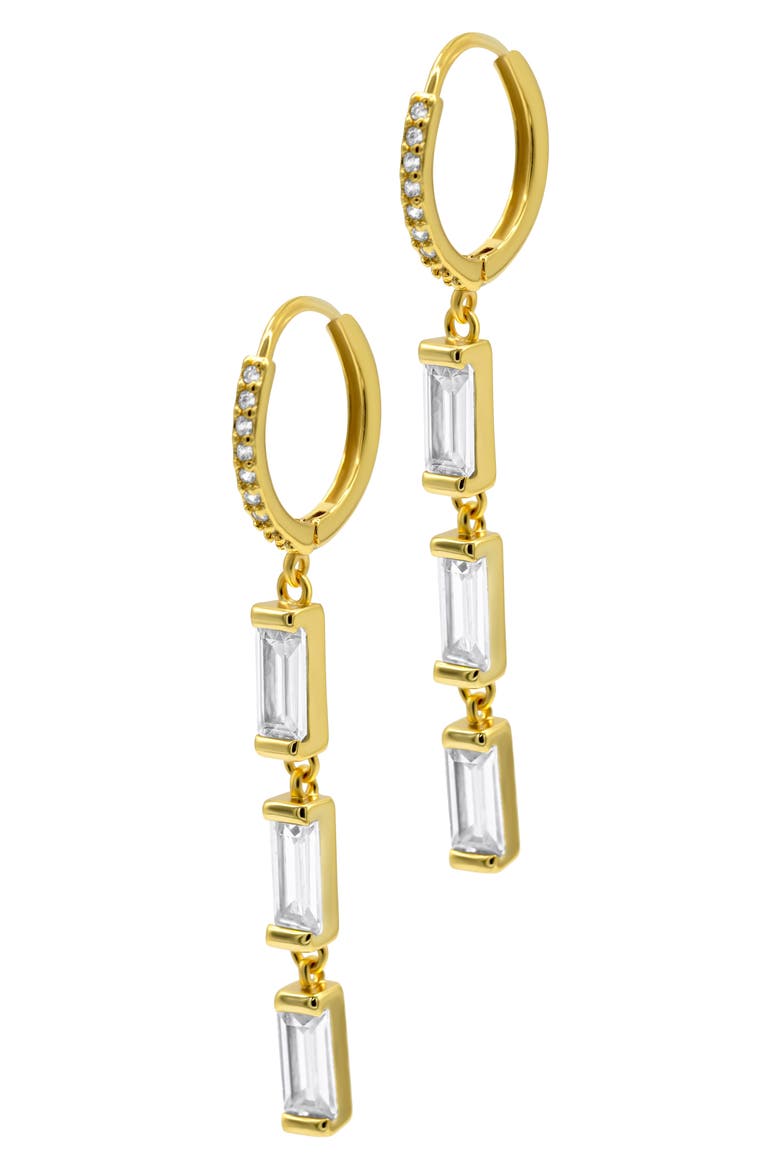 Baguette Cubic Zirconia Drop Huggie Hoop Earrings, Main, color, GOLD