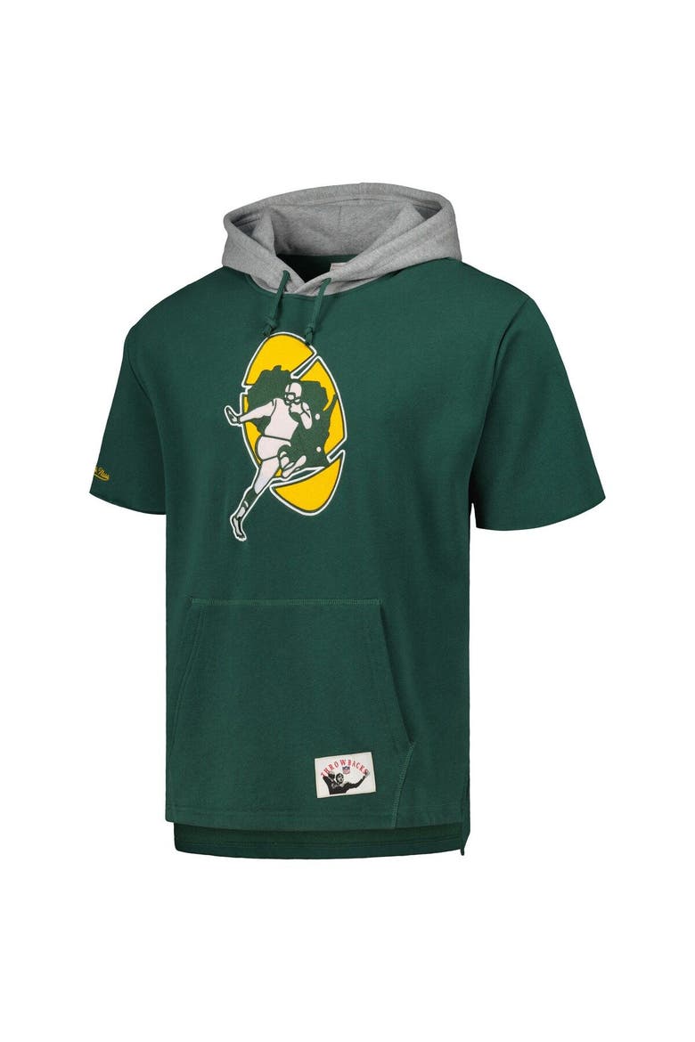 Men's Mitchell & Ness Green Green Bay Packers Postgame Short Sleeve Hoodie, Alternate, color, Green