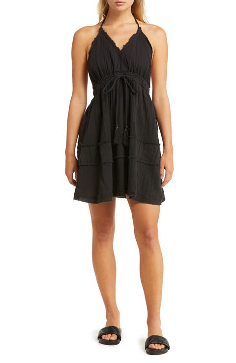 Raw Edge Halter Cotton Cover-Up Dress
