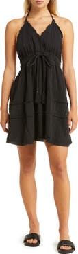 Elan Raw Edge Halter Cotton Cover-Up Dress