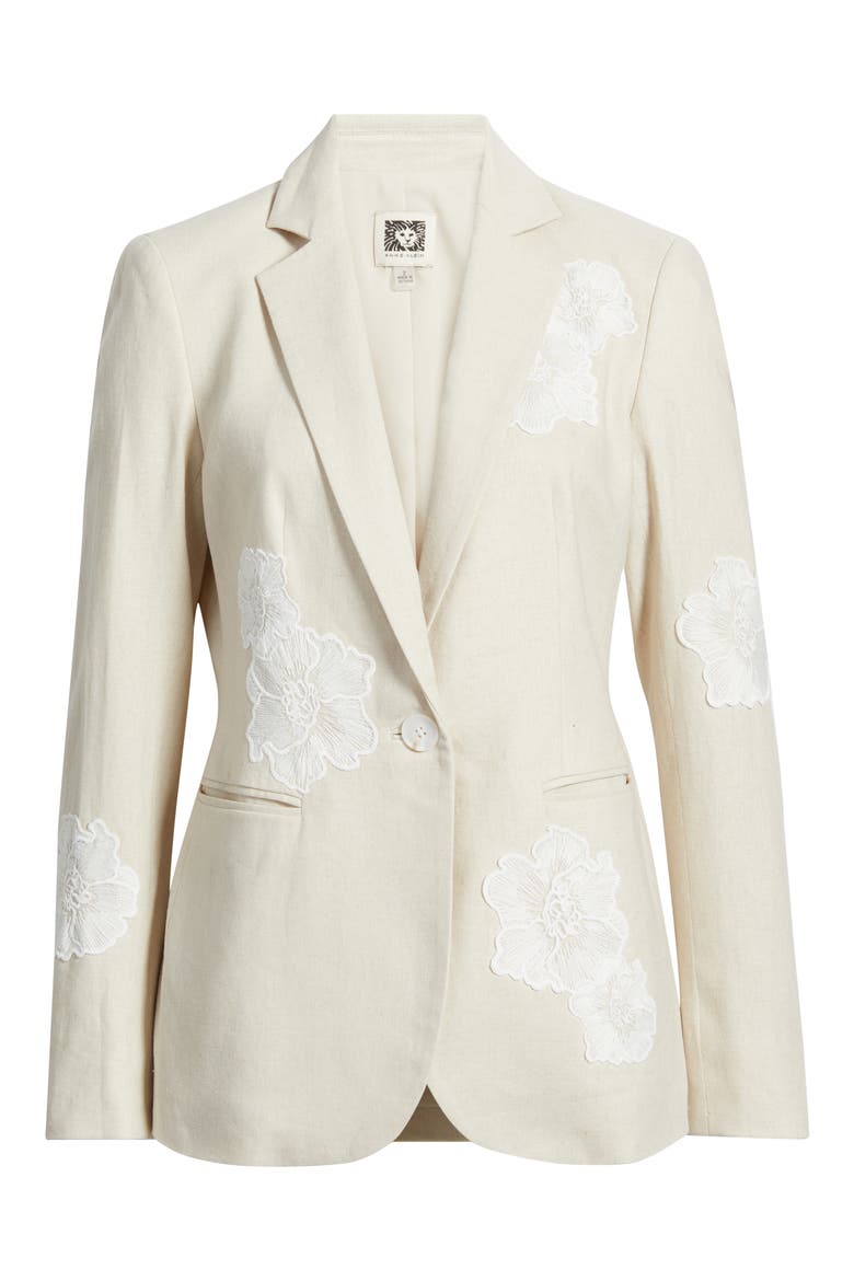 Floral Appliqué Linen Blend Blazer, Alternate, color, NATURAL GRAIN/ CRISP WHITE