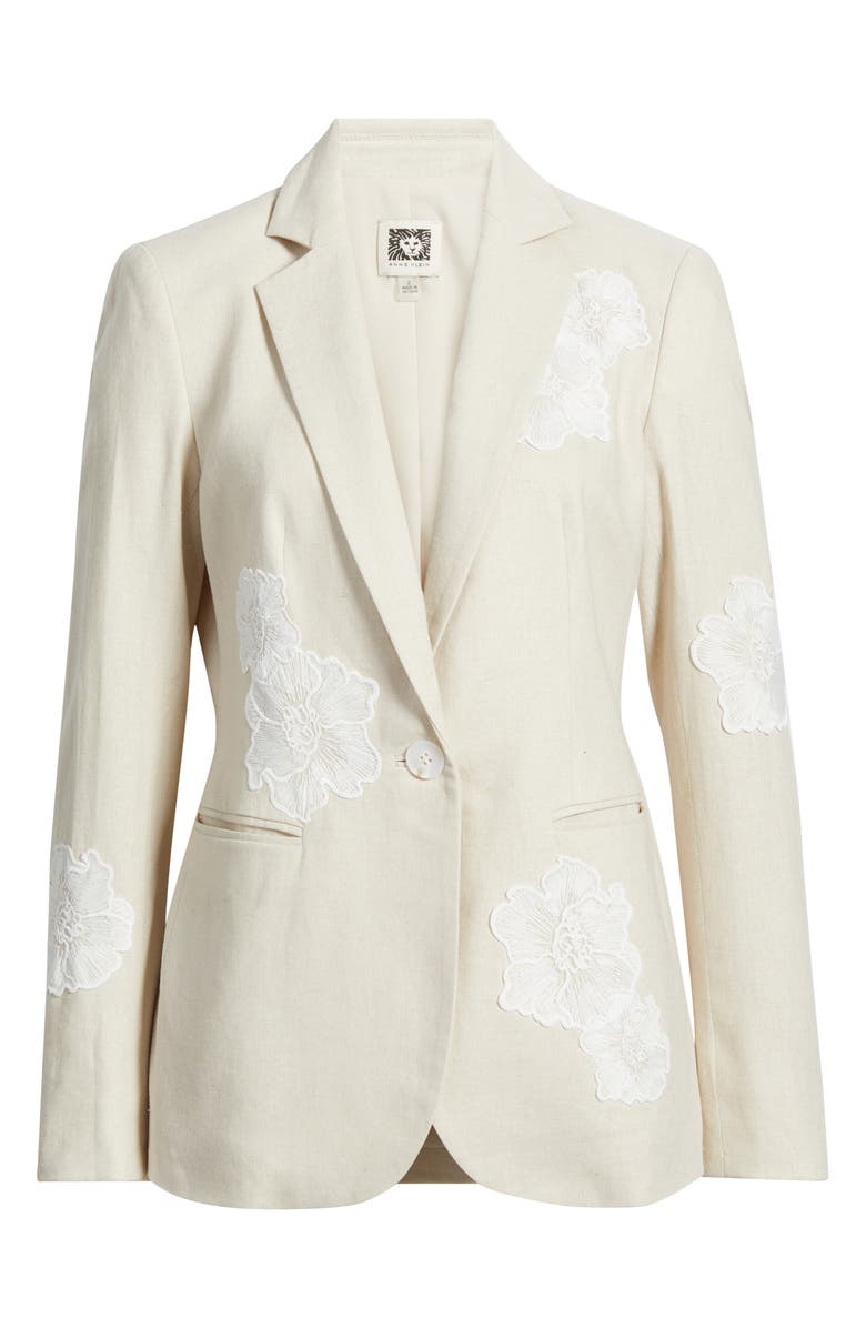 Anne Klein Floral Appliqué Linen Blend Blazer, Alternate, color, Natural Grain/ Crisp White