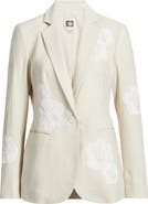 Anne Klein Floral Appliqué Linen Blend Blazer