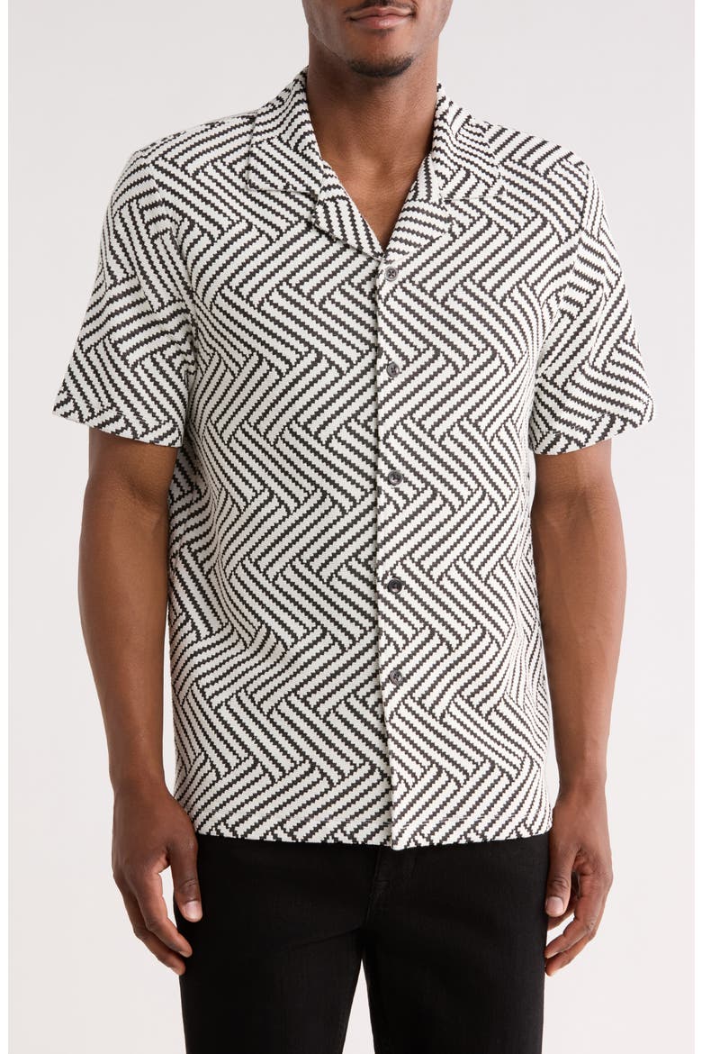 Geometric Jacquard Knit Camp Shirt, Main, color, IVORY/ BLACK