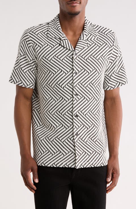 Geometric Jacquard Knit Camp Shirt