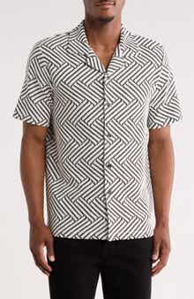 Geometric Jacquard Knit Camp Shirt