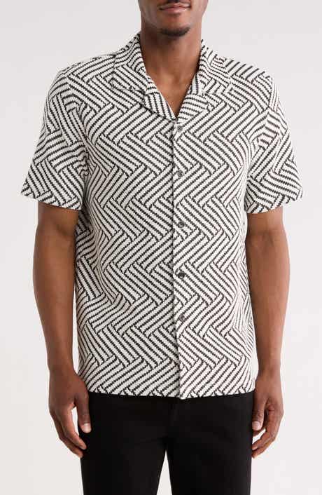 Geometric Jacquard Knit Camp Shirt