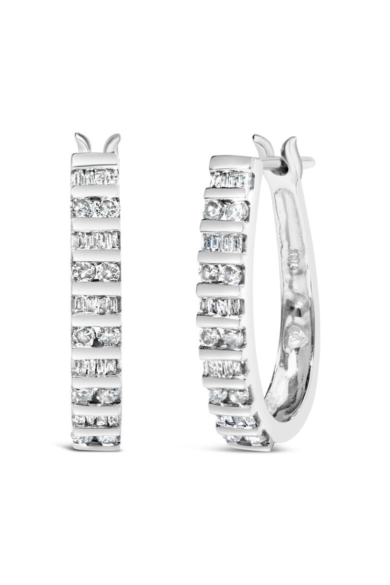 10K Gold 1.0 Cttw Alternating Diamond "U" Hoop Earrings, Main, color, White