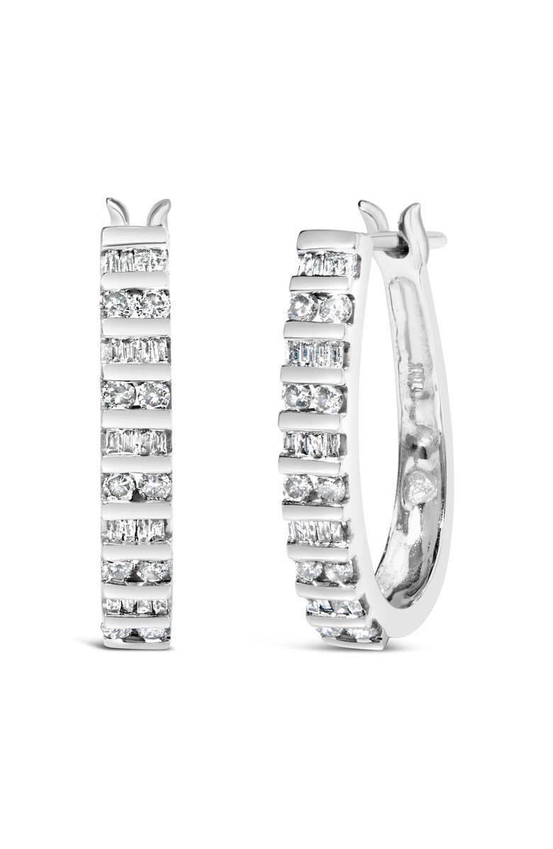 Haus of Brilliance 10K Gold 1.0 Cttw Alternating Diamond "U" Hoop Earrings, Main, color, White