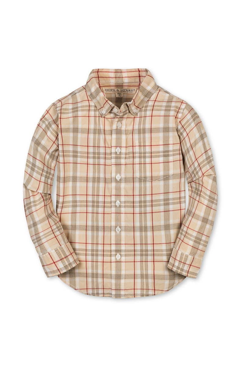 Hope & Henry Kids' Organic Long Sleeve Stretch Poplin Shirt, Main, color, Fireside Plaid