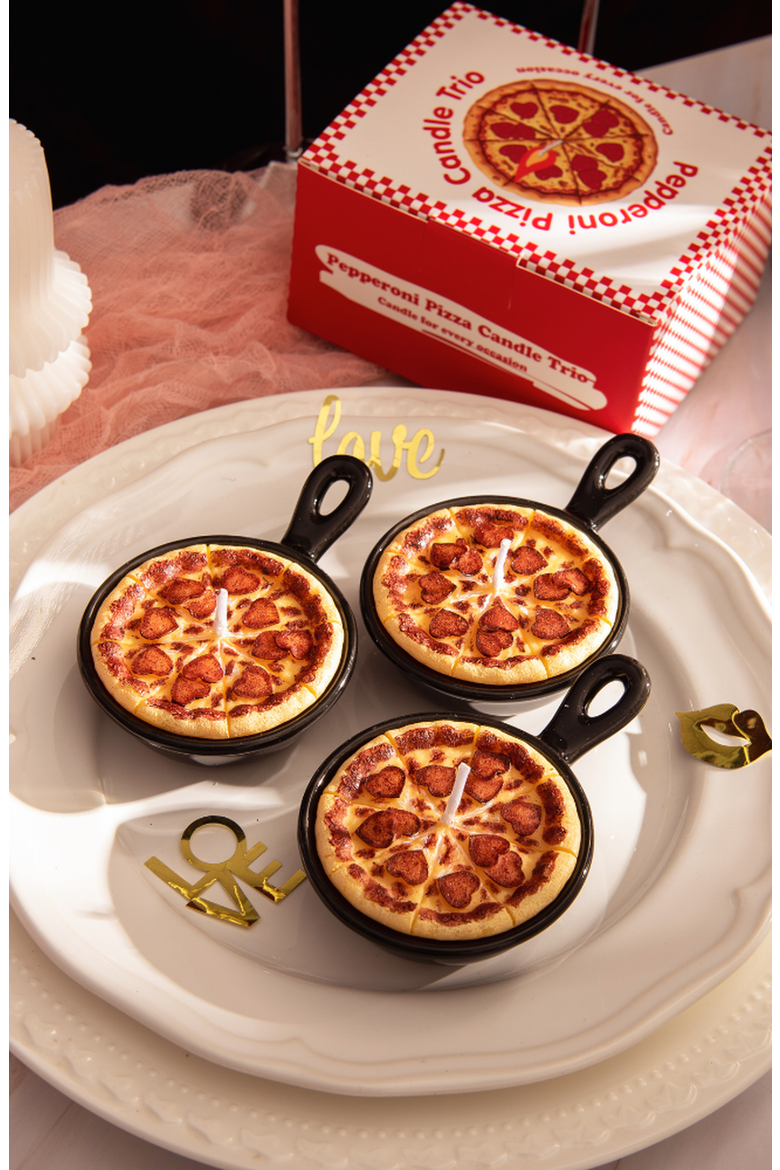 Heart Pepperoni Mini Pizza Candle Trio, Alternate, color, Heart Pepperoni