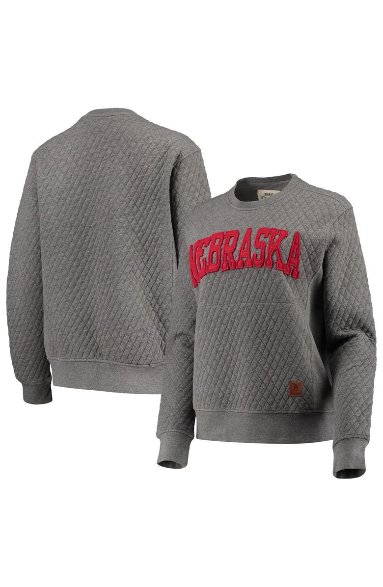 PRESSBOX Women's Pressbox Heather Charcoal Nebraska Huskers Moose Quilted Pullover Sweatshirt, Main, color, Heather Gray