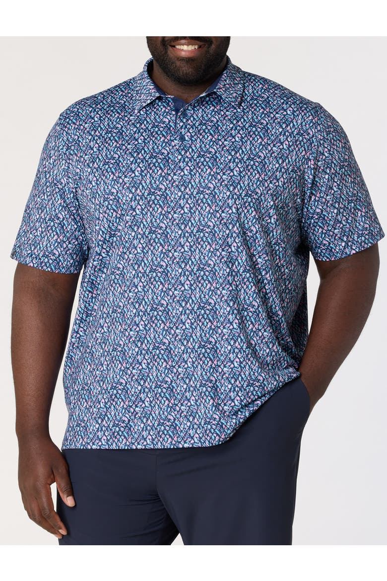 Big & Tall Multi Palm Geometric Print Polo Shirt, Main, color, PEACOAT