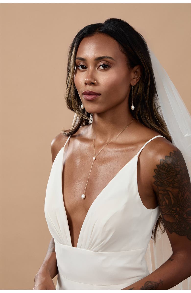 Set & Stones Sabina Pearl Threader Earrings, Alternate, color, Gold / White