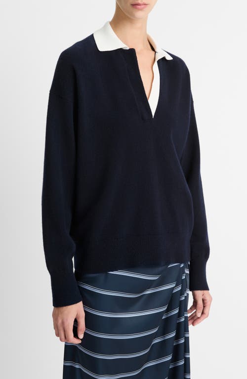 Shop Vince Wool & Cashmere Contrast Johnny Collar Sweater In Coastal/off White